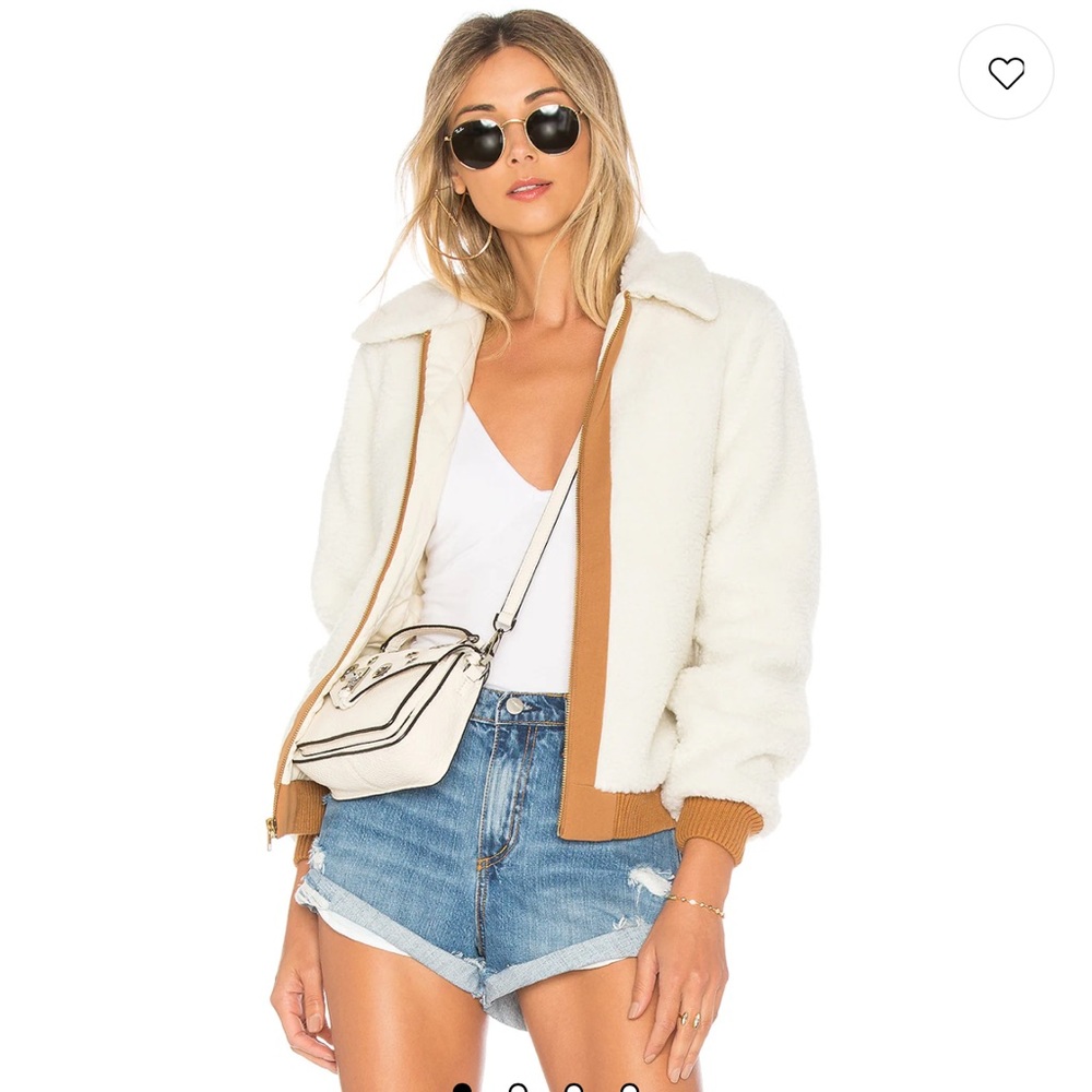 Revolve Lovers + Friends Simone Faux Fur Sherpa Ivory & Tan Bomber Jacket,Small